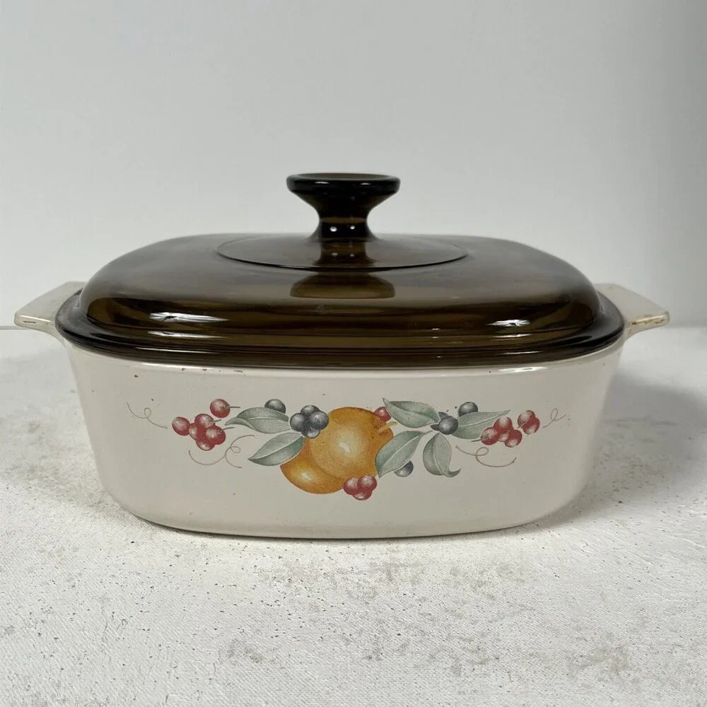 Corningware Abundance 2L Covered Casserole Pyrex Lid fruit design